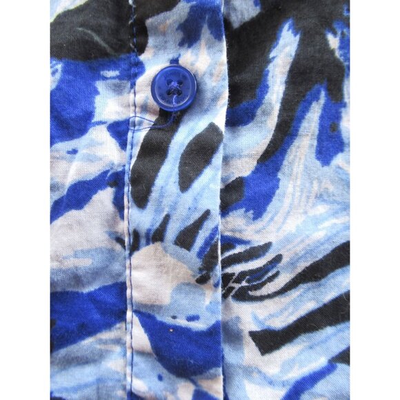 Jones NY Women Shirt/Blouse Floral Blue/White Roll-up Sleeve Pintucks Cotton XL - Picture 6 of 16